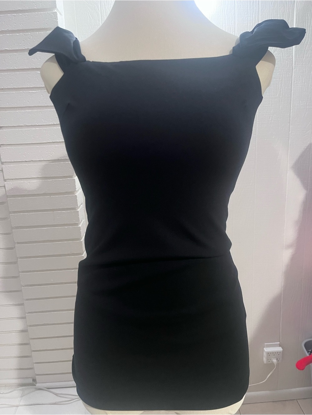 wild fable Black Mini Dress with Knot Shoulder Straps